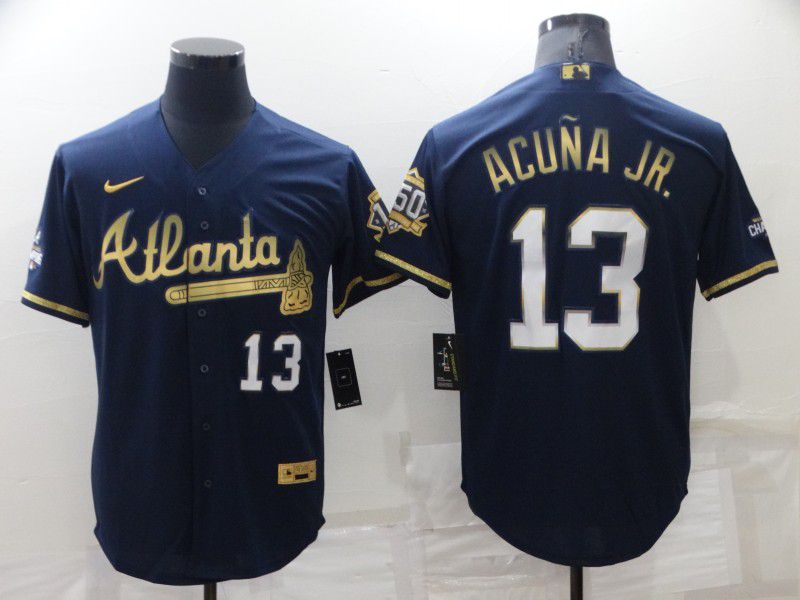 Men Atlanta Braves #13 Acuna jr Blue Gold Game 2022 Nike MLB Jersey